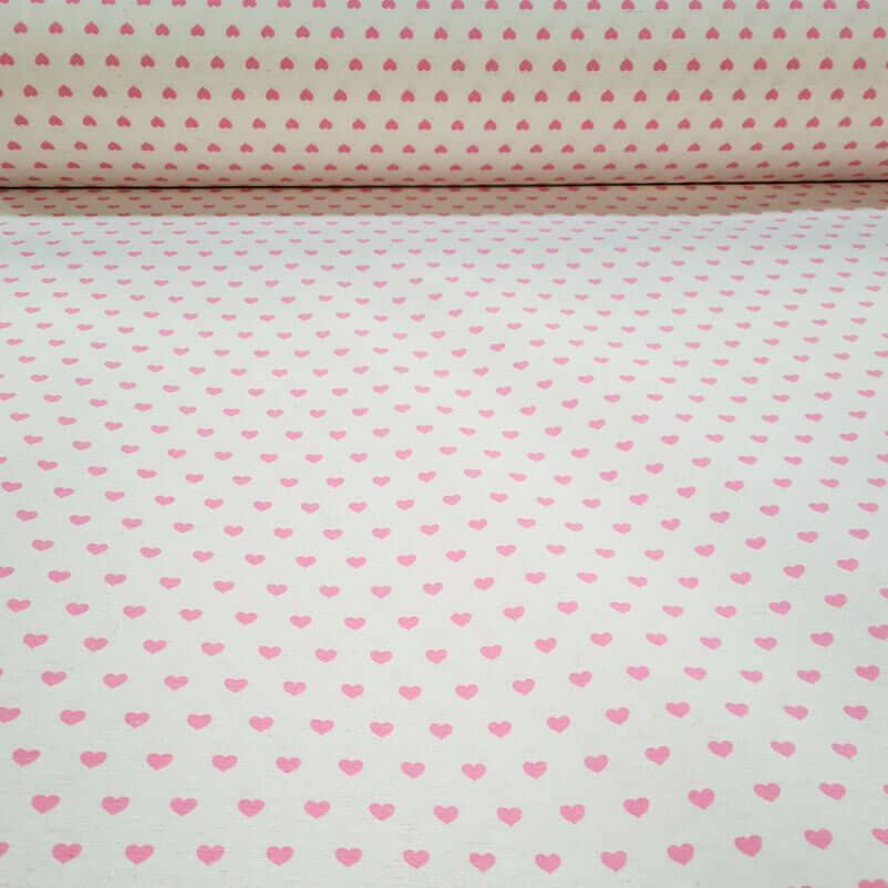 Tela de Loneta Fondo Blanco Roto con Estampado Corazones (ancho 2,80M)