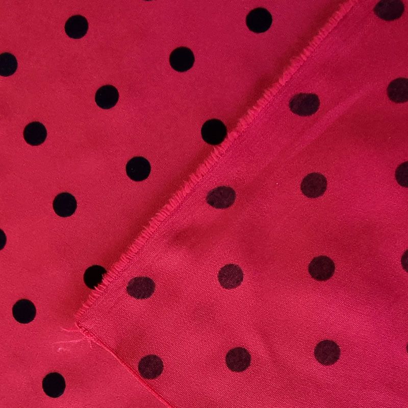 Tela de Stretch Roja Lunar Negro 1,3cm Flocado Terciopelo (ancho 1,50M) - Imagen 3