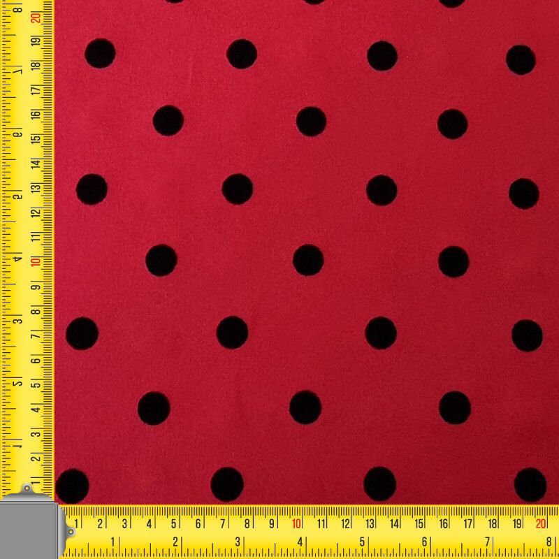 Tela de Stretch Roja Lunar Negro 1,3cm Flocado Terciopelo (ancho 1,50M) - Imagen 4