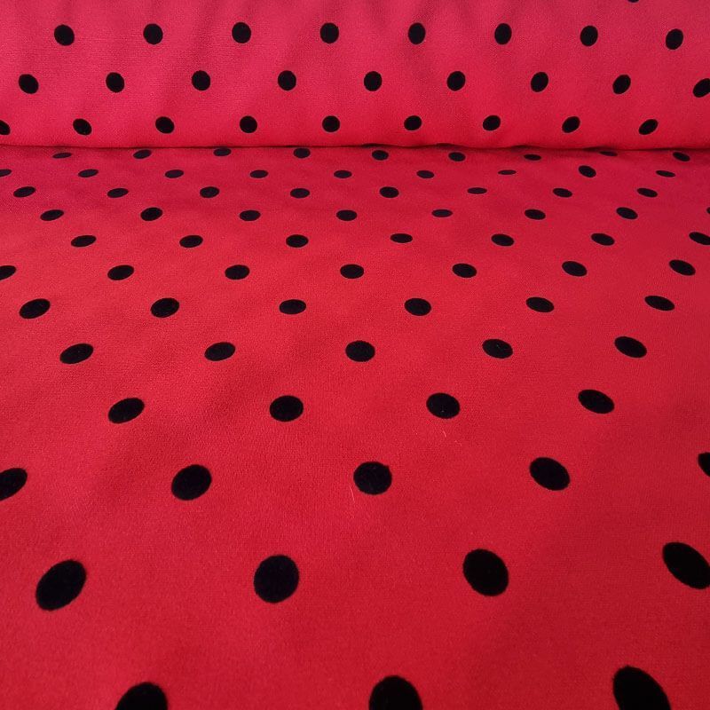 Tela de Stretch Roja Lunar Negro 1,3cm Flocado Terciopelo (ancho 1,50M)