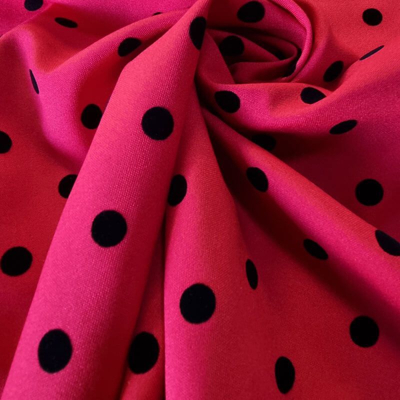 Tela de Stretch Roja Lunar Negro 1,3cm Flocado Terciopelo (ancho 1,50M) - Imagen 2
