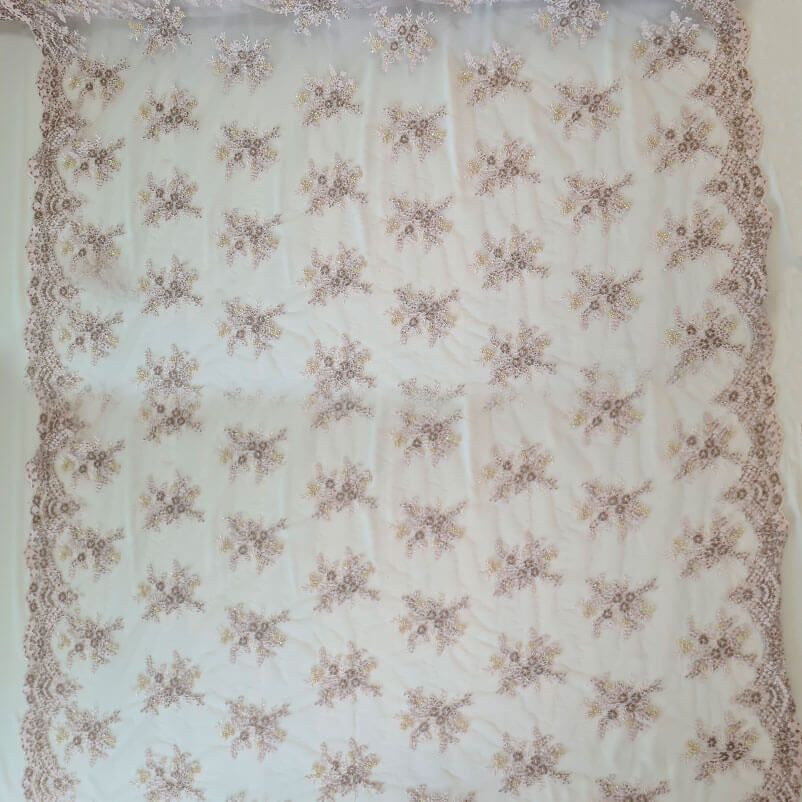 Tela de Tul de Flores Bordadas con Pedrería color Rosa (ancho 1,30M) - Imagen 4