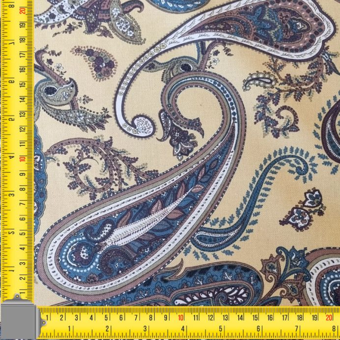 Tela de Loneta Vainilla Estampado Cachemir en Azul (ancho 2,80M) - Imagen 2