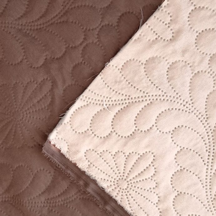 Tela de Colcha Marrón Reversible Beige Jacquard de Flores (ancho 2,80M) - Imagen 3