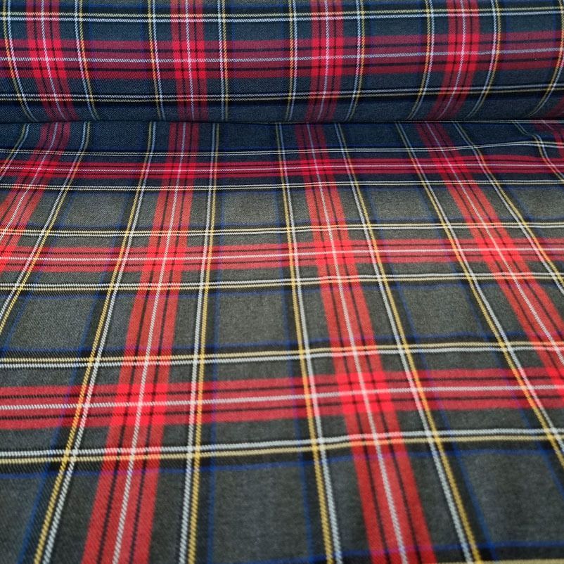 Tela de Sarga Cuadro Escocés Gris para Uniforme (ancho 1,50M)