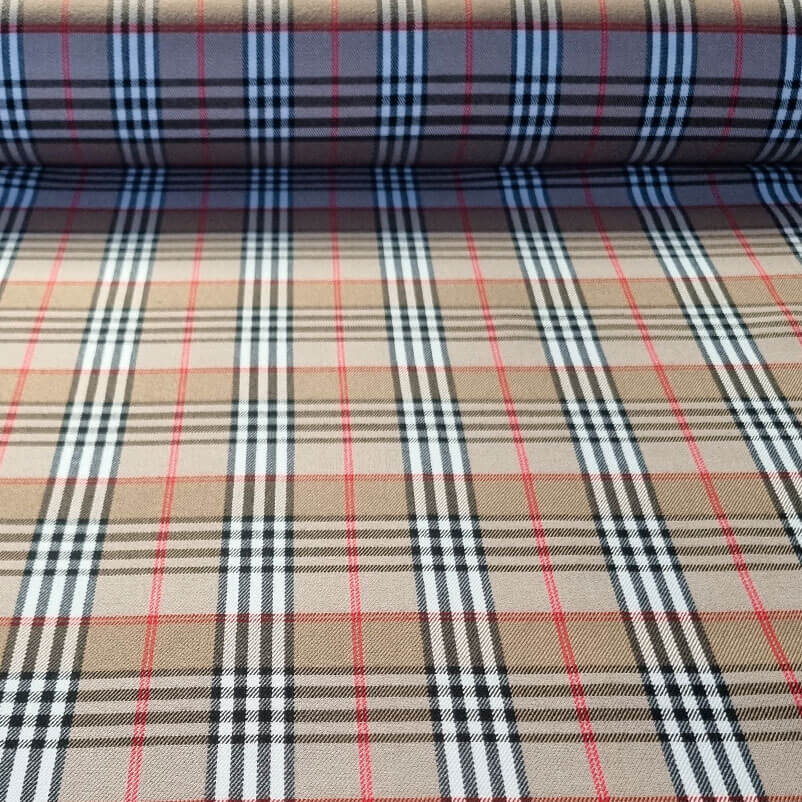 Tela de Sarga Cuadro Escocés Beige Tostado (ancho 1,50M)