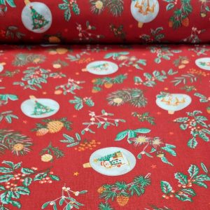Tela de Batista de Algodón Roja Motivos Navideños (ancho 1,40M)