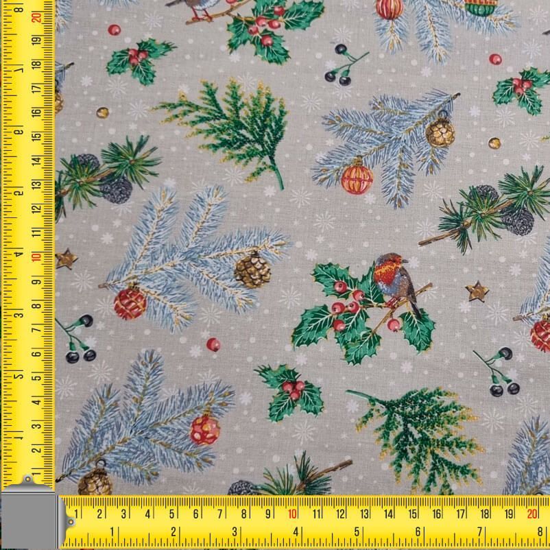 Tela de Batista de Algodón Beige Tostado Navidad (ancho 1,40M) - Imagen 2