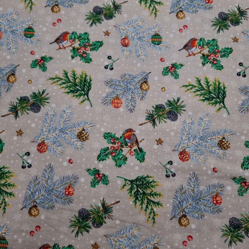 Tela de Batista de Algodón Beige Tostado Navidad (ancho 1,40M) - Imagen 3