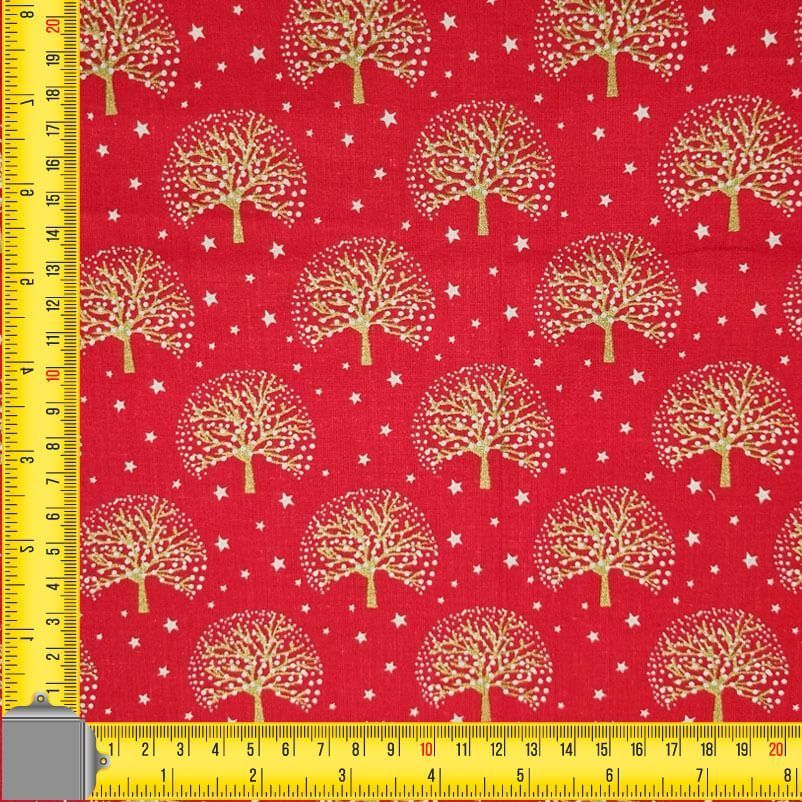 Tela de Batista de Algodón Roja Árboles y Estrellas Navideños (ancho 1,40M) - Imagen 2