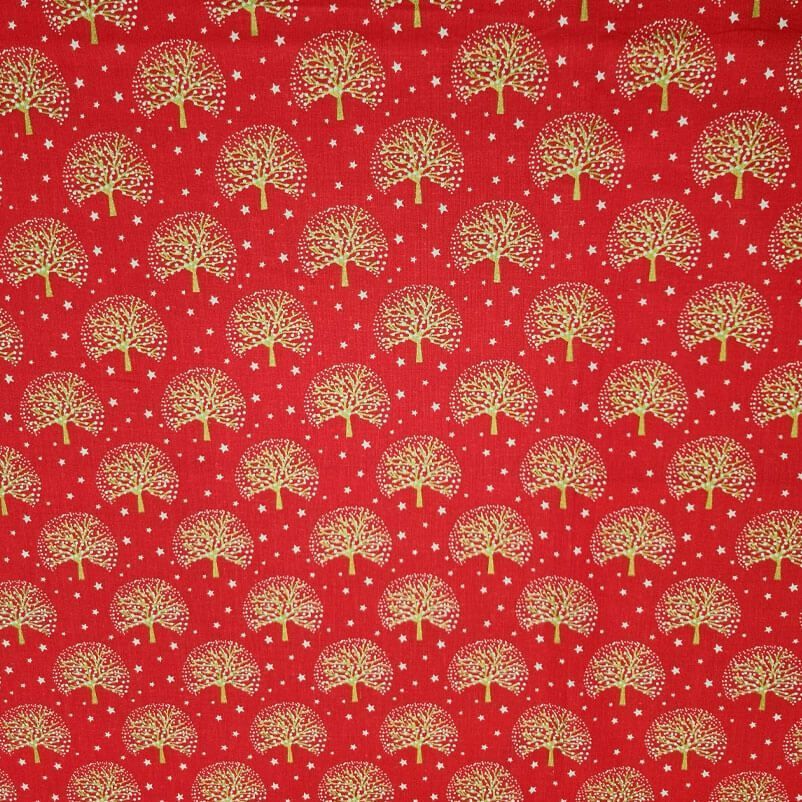 Tela de Batista de Algodón Roja Árboles y Estrellas Navideños (ancho 1,40M) - Imagen 3
