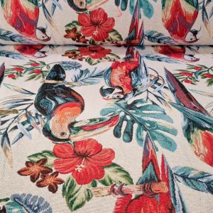 Tela de Gobelino Beige Dibujo Loros (ancho 2,80M)