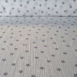 Tela de Doble Gasa Bambula Blanca Estrellas Azul Marino (ancho 1,45M)