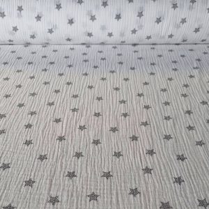 Tela de Doble Gasa Bambula Blanca Estrellas Grises (ancho 1,45M)