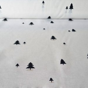 Tela de Mantelería Resinada Antimanchas Blanca Árboles de Navidad (ancho 1,40M)