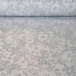 Tela de Mantelería Gris Claro Lurex Plata Hojas Navideñas (ancho 2,80M)