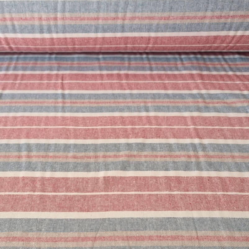 Tela de Loneta Half Panamá 100% algodón Rayas Azules y Burdeos (ancho 2,80M)