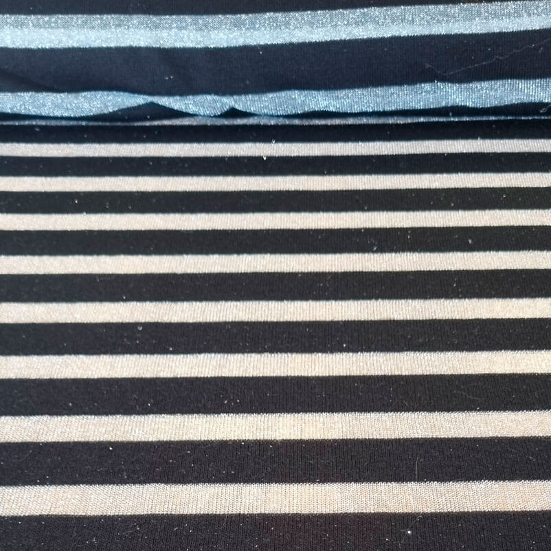 Tela de Punto Rayas Negras y Plata Purpurina (ancho 1,50M)