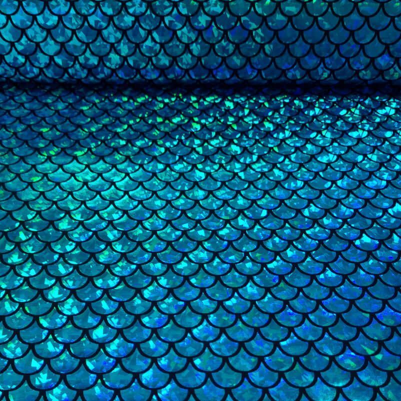 Tela de Punto Lamé Escamas Turquesa Holográfica (ancho 1,50M)