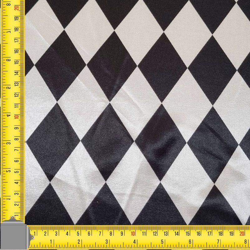 Tela de Raso Carnaval Rombos Arlequín Negro y Blanco (ancho 1,50M) - Imagen 2