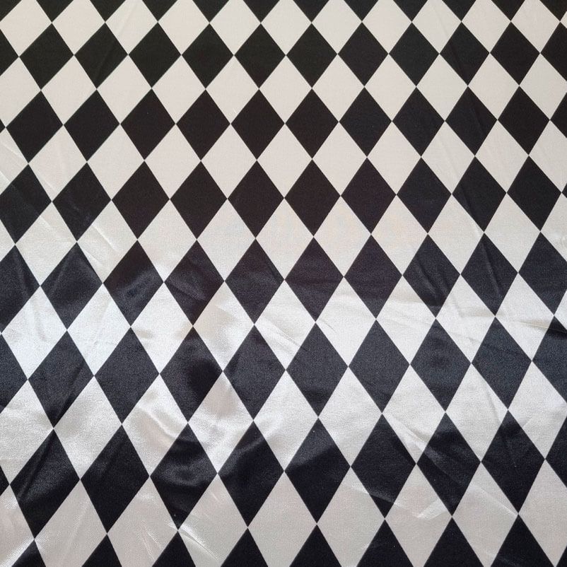 Tela de Raso Carnaval Rombos Arlequín Negro y Blanco (ancho 1,50M) - Imagen 3