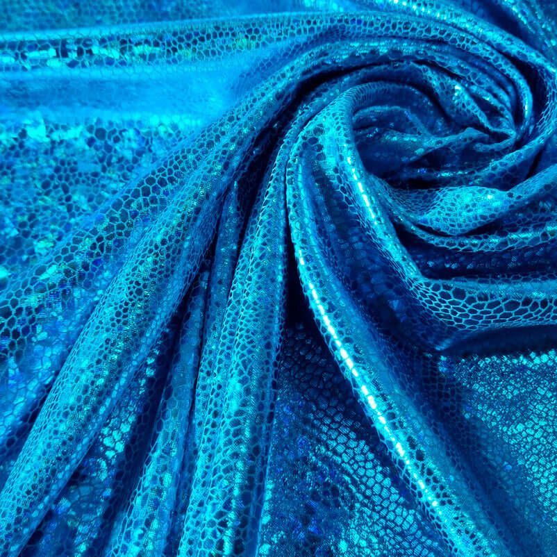 Tela de Punto Lamé Serpiente en Turquesa con Efecto Holográfico (ancho 1,50M) - Imagen 2