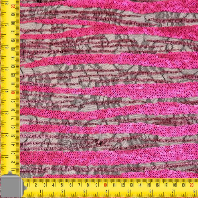 Tela de Tul Negro con Bordados y Lentejuelas Fucsia (ancho 1,50M) - Imagen 3