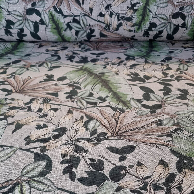 Tela de Lino Viscosa Rústica Estampado Hojas (ancho 2,80M)