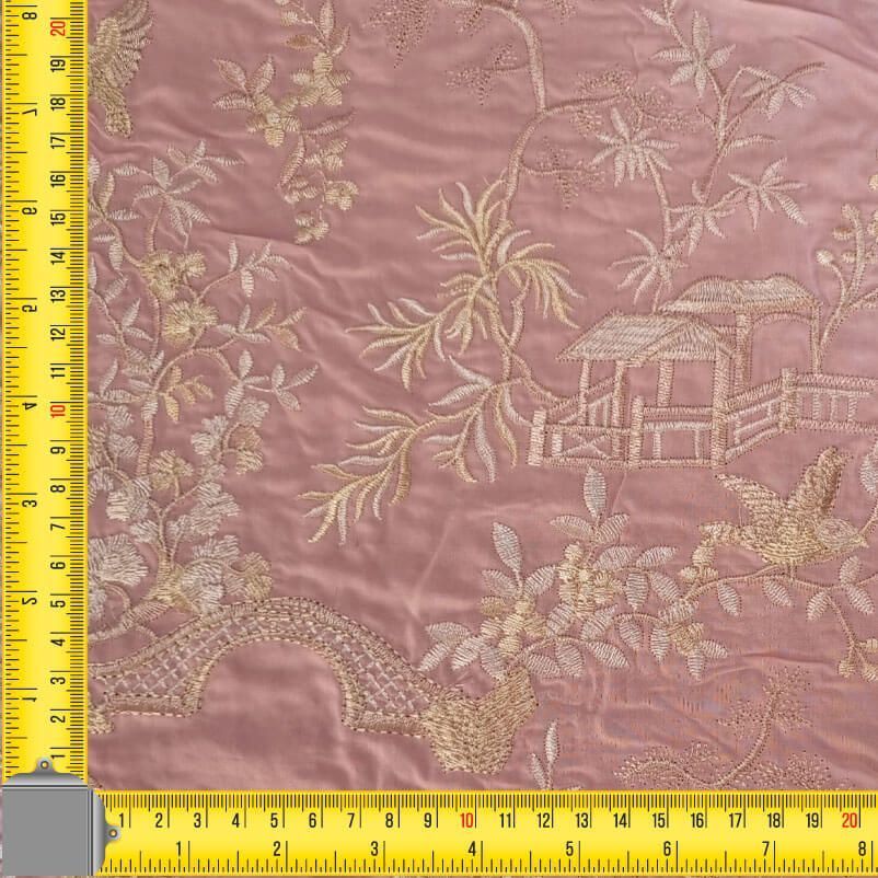 Tela de Viscosa Mantón de Manila Rosa Bebé con Bordado Beige (ancho 1,45M) - Imagen 3