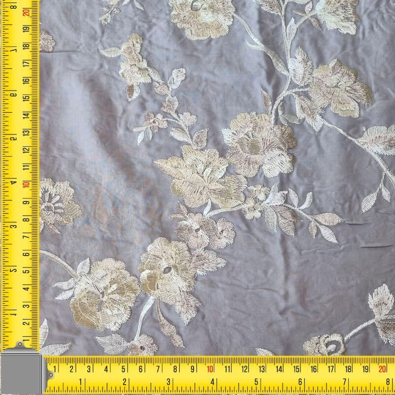 Tela de Viscosa Mantón de Manila Gris con Bordado Flores Beige (ancho 1,45M) - Imagen 3