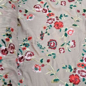 Tela de Viscosa Mantón de Manila Beige Tostado Bordado Flores (ancho 1,45M)
