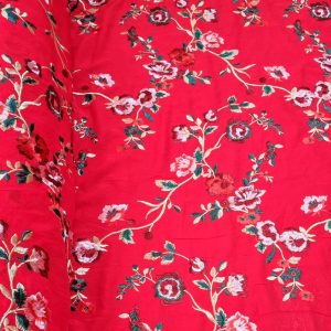 Tela de Viscosa Mantón de Manila Roja Bordado Flores (ancho 1,45M)