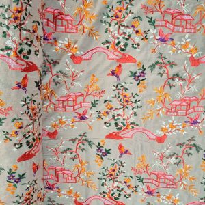 Tela de Viscosa Mantón de Manila Beige Tostado Bordado Oriental (ancho 1,45M)