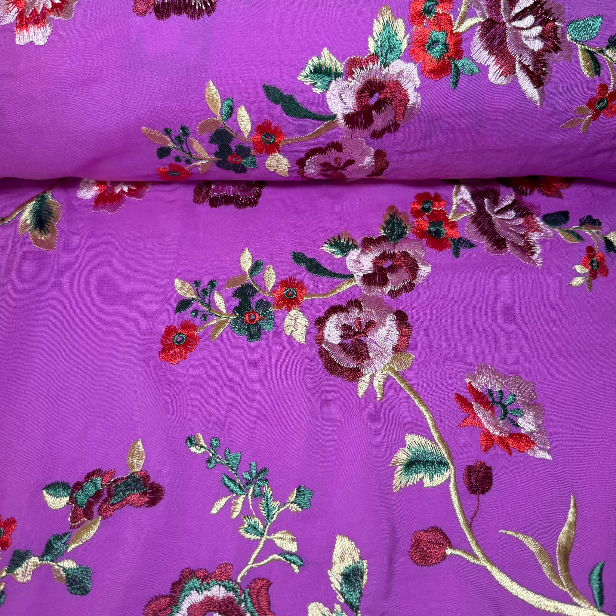Tela de Viscosa Mantón de Manila Buganvilla Bordado Flores (ancho 1,45M)