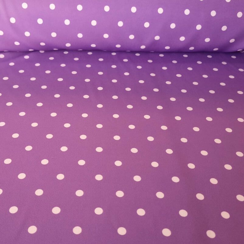 Tela Bielástica Malva Lunares Blancos de 1cm (ancho 1,50M)