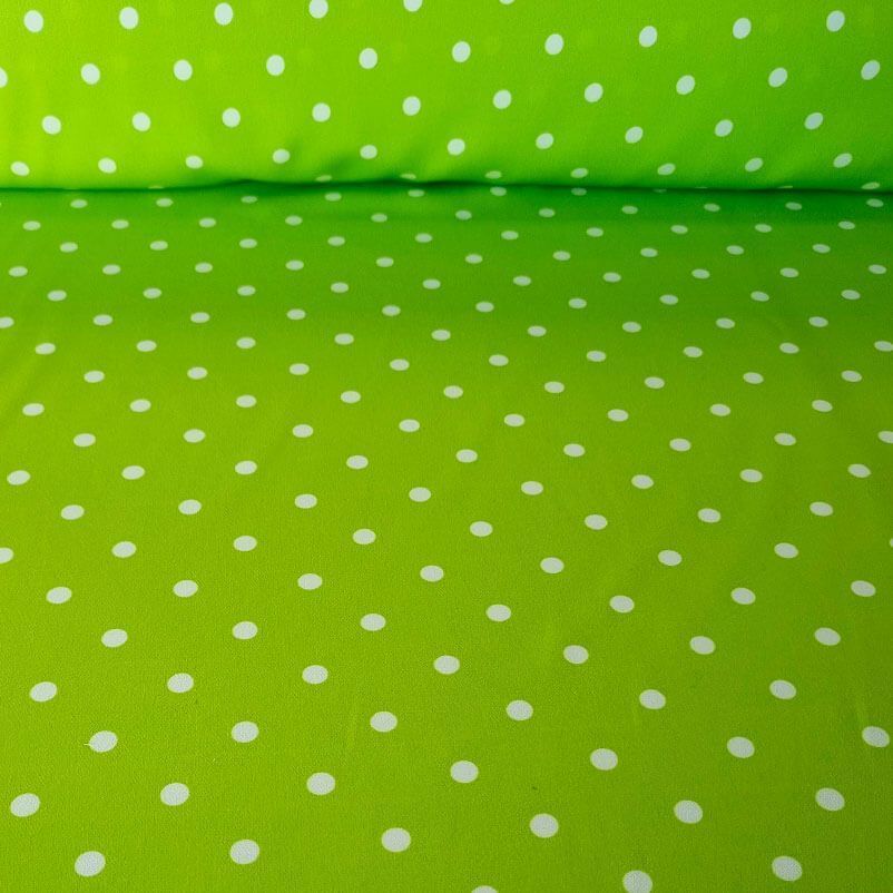 Tela Bielástica Verde Lima Lunares Blancos de 1cm (ancho 1,50M)