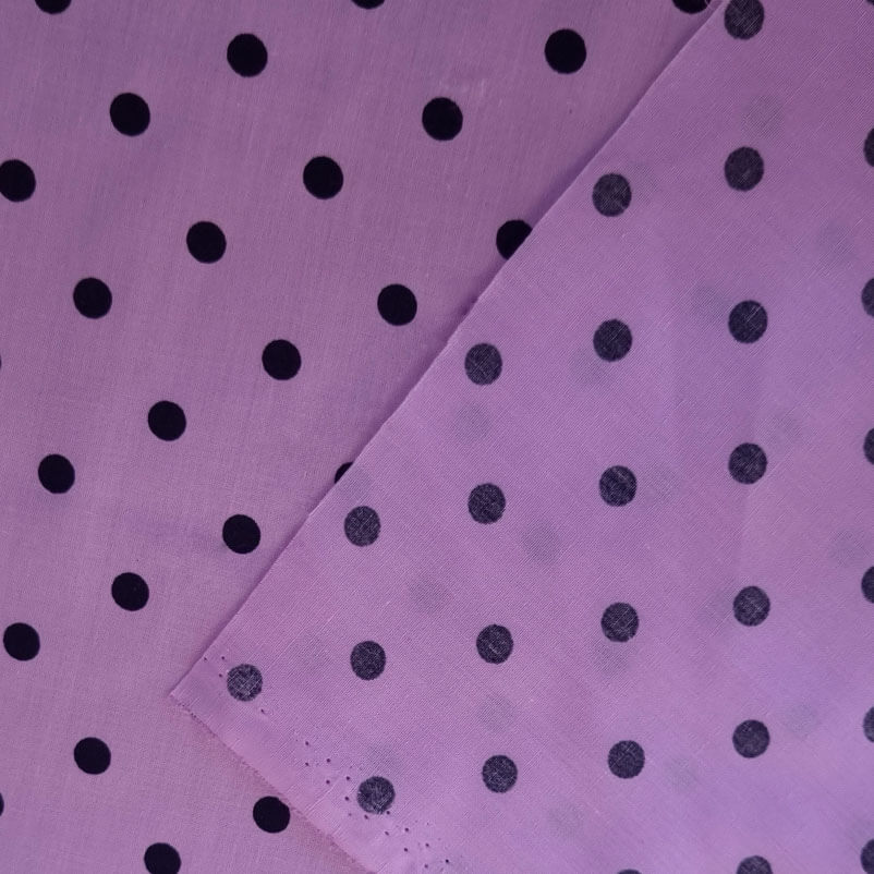 Tela de Batista Malva Lunares Negros de 7mm (ancho 1,55M) - Imagen 4