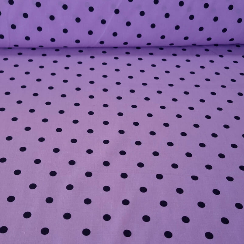 Tela de Batista Malva Lunares Negros de 7mm (ancho 1,55M)