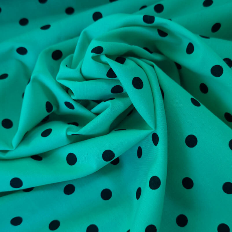 Tela de Batista Verde Menta Lunares Negros de 7mm (ancho 1,55M) - Imagen 2