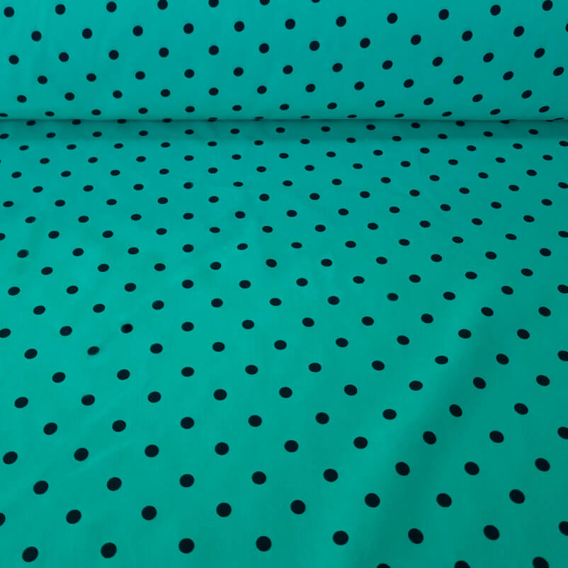 Tela de Batista Verde Menta Lunares Negros de 7mm (ancho 1,55M)