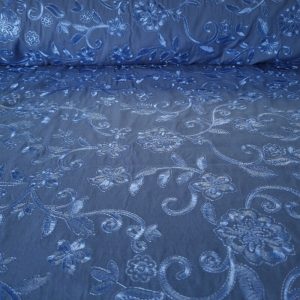 Tela de Viscosa Mantón de Manila Azul Índigo Bordado Flores (ancho 1,45M)