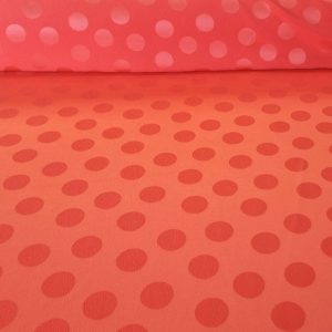 Tela de Satén Jacquard Coral Flúor Lunares 3cm Reversible (ancho 1,45M)