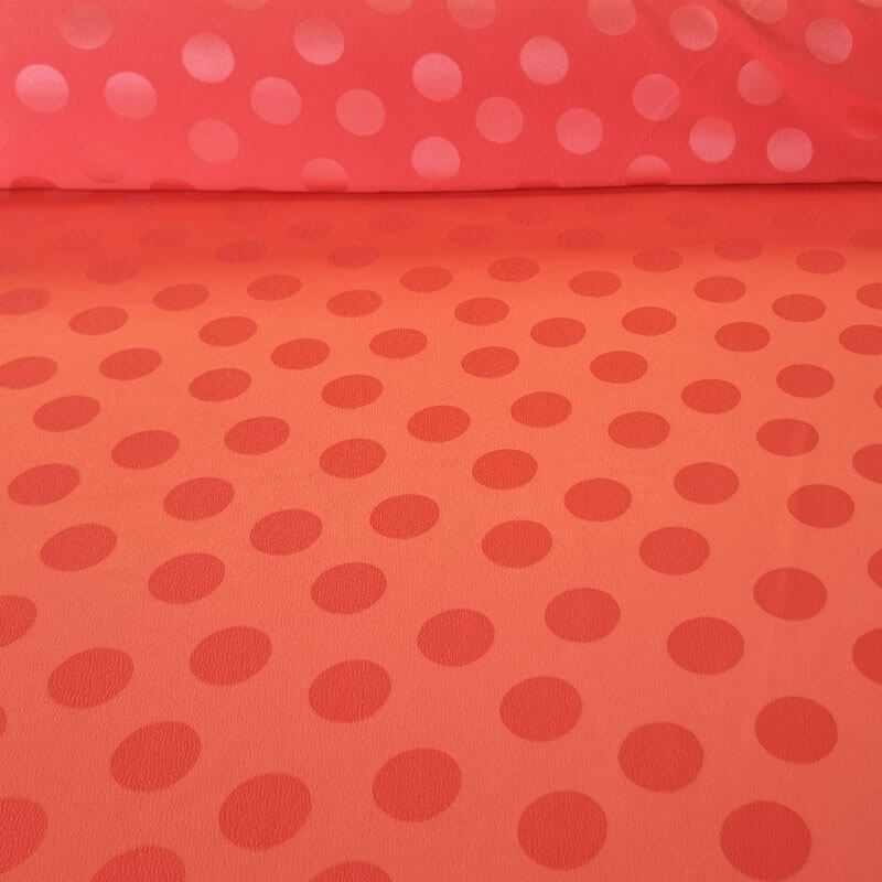 Tela de Satén Jacquard Coral Flúor Lunares 3cm Reversible (ancho 1,45M)