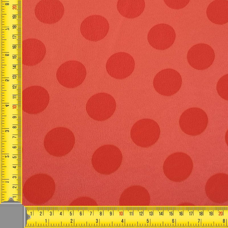 Tela de Satén Jacquard Coral Flúor Lunares 3cm Reversible (ancho 1,45M) - Imagen 4