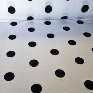 Tela de Punto Blanca Lunar Flocado Terciopelo Negro 3cm (ancho 1,45M)