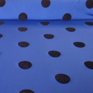 Tela de Punto Azulina Lunar Flocado Terciopelo Negro 3cm (ancho 1,45M)