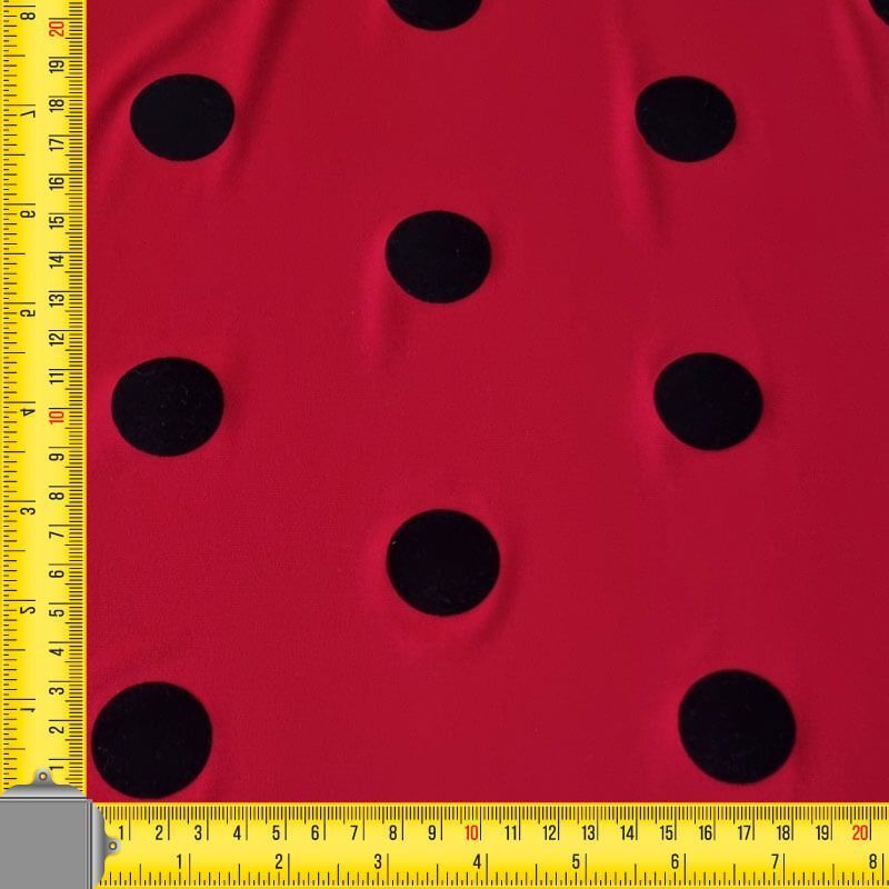 Tela de Punto Roja Lunar Flocado Terciopelo Negro 3cm (ancho 1,45M) - Imagen 4