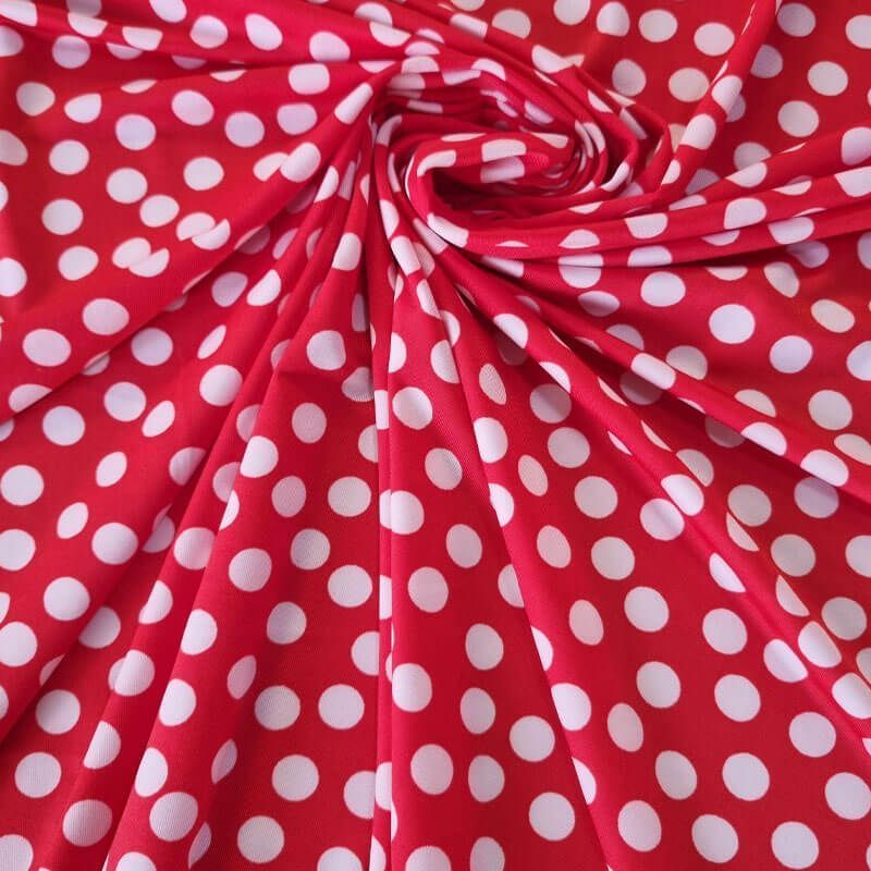 Tela de Punto Roja Lunar Mediano Blanco 1cm (ancho 1,45M) - Imagen 2