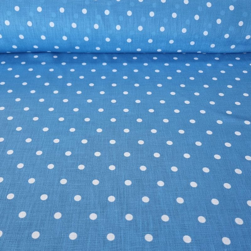 Tela de Lunares 1cm Efecto Lino Azul Tejano (ancho 1,50M)
