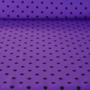 Tela Bielástica Morada con Lunares Negros de 1,5cm  (ancho 1,50M)